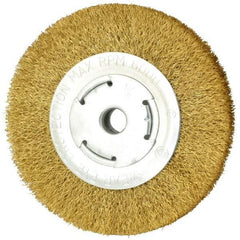 Value Collection - 6" OD, 5/8" Arbor Hole, Crimped Brass Wheel Brush - 1" Face Width, 1-1/8" Trim Length, 0.014" Filament Diam, 6,000 RPM - Strong Tooling