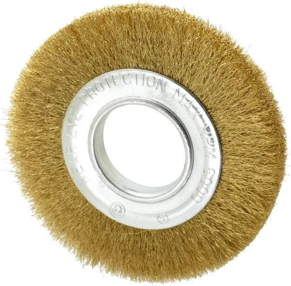 Value Collection - 6" OD, 2" Arbor Hole, Crimped Brass Wheel Brush - 7/8" Face Width, 1-1/8" Trim Length, 0.008" Filament Diam, 6,000 RPM - Strong Tooling