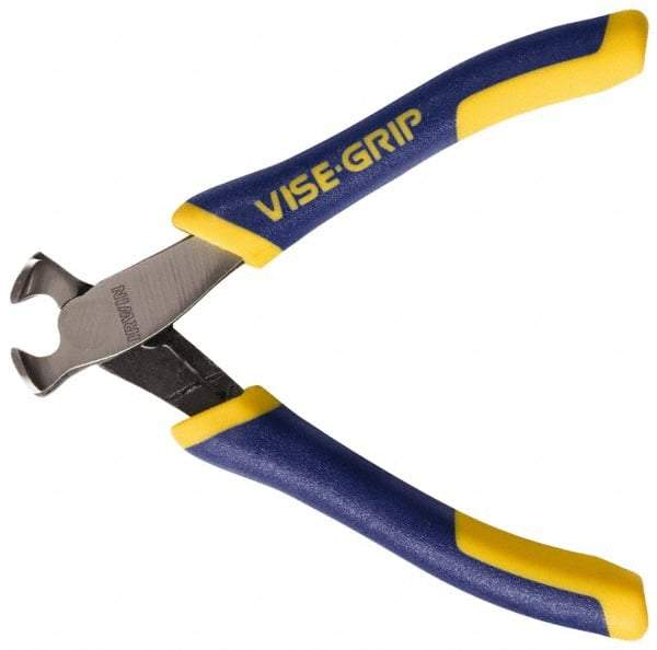 Irwin - 4-1/2" OAL, Flush End Cutting Pliers - 5/16" Jaw Length x 9/16" Jaw Width, Standard Head, Rubber Grips Handle - Strong Tooling