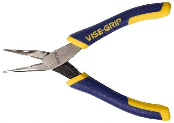 Irwin - 5-1/4" OAL, 15/16" Jaw Length x 1/4" Jaw Width, Long Nose Side Cutting Pliers - Serrated Jaw, Standard Head, ProTouch Handles, with Spring - Strong Tooling