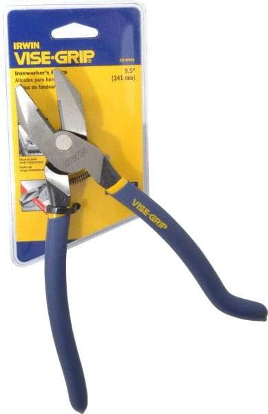 Irwin - 9" OAL, 1-1/2" Jaw Length x 1-1/4" Jaw Width, Side Cutting Ironworker's Pliers - Serrated Jaw, Standard Head, Textured Handles - Strong Tooling