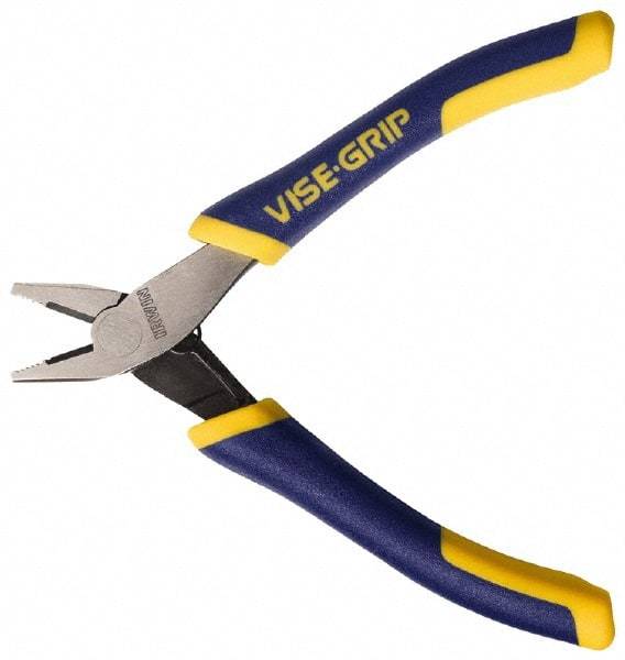 Irwin - 4-3/4" OAL, 5/8" Jaw Length x 7/32" Jaw Width, Side Cutting Linesman's Pliers - Standard Jaw, Flat Nose Head, ProTouch Handles - Strong Tooling