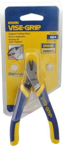 Irwin - 4-1/2" OAL, Diagonal Cutter - 1/2" Jaw Length x 7/64" Jaw Width, Oval Head, ProTouch Handle - Strong Tooling