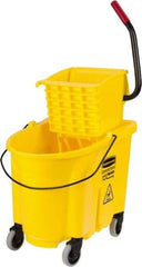 Rubbermaid - 35 Qt Plastic Bucket & Wringer - 20.1" Long x 17.4" High x 15.7" Wide, Yellow - Strong Tooling