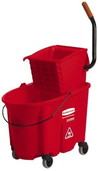 Rubbermaid - 35 Qt Plastic Bucket & Wringer - 20-1/8" Long x 36-1/2" High x 15-3/4" Wide, Red - Strong Tooling