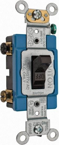 Leviton - 2 Pole, 120 to 277 VAC, 15 Amp, Industrial Grade, Toggle, Wall and Dimmer Light Switch - 1.31 Inch Wide x 4.06 Inch High - Strong Tooling