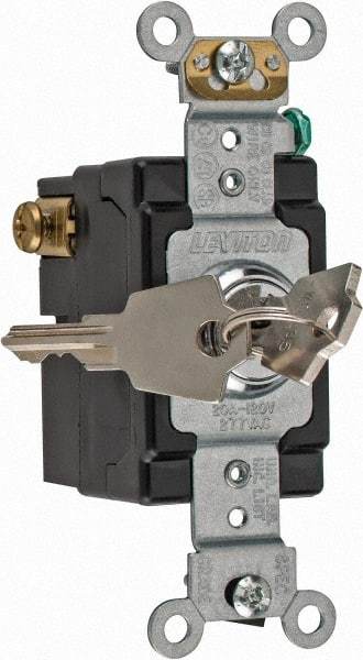 Leviton - 3 Pole, 120 to 277 VAC, 20 Amp, Industrial Grade, Key Lock, Wall and Dimmer Light Switch - 4.06 Inch High - Strong Tooling