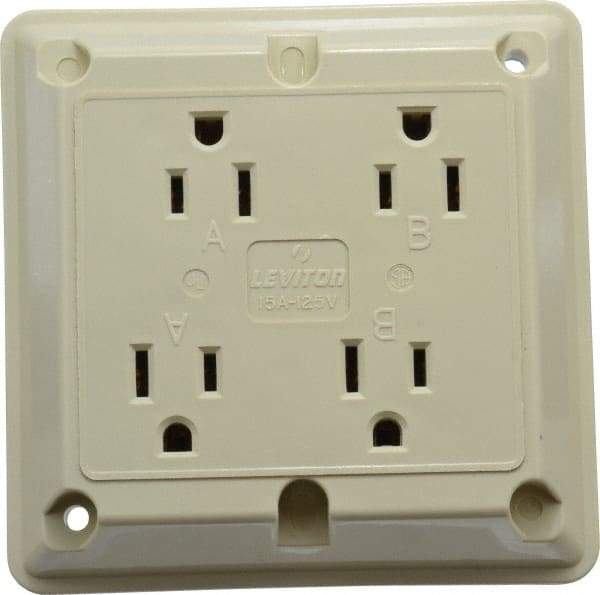 Leviton - 125 VAC, 15 Amp, 5-15R NEMA Configuration, Ivory, Specification Grade, Self Grounding Fourplex Receptacle - 1 Phase, 2 Poles, 3 Wire, Flush Mount, Chemical, Corrosion and Impact Resistant - Strong Tooling