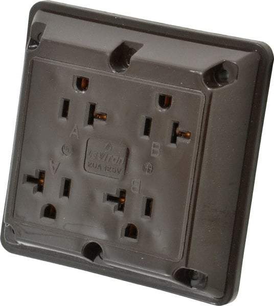 Leviton - 125 VAC, 20 Amp, 5-20R NEMA Configuration, Brown, Specification Grade, Self Grounding Fourplex Receptacle - 1 Phase, 2 Poles, 3 Wire, Flush Mount, Chemical, Corrosion and Impact Resistant - Strong Tooling