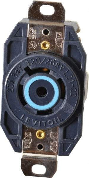 Leviton - 120/208 VAC, 20 Amp, L21-20R NEMA, Self Grounding Receptacle - 4 Poles, 5 Wire, Female End, Black - Strong Tooling