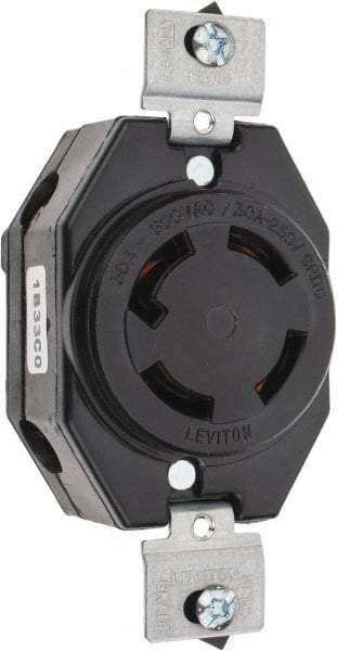 Leviton - 250 VDC, 250/600 VAC, 30 Amp, NonNEMA, Self Grounding Receptacle - 3 Poles, 4 Wire, Female End, Black - Strong Tooling