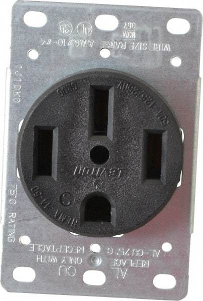 Leviton - 125/250 VAC, 50 Amp, 14-50R NEMA Configuration, Black, Industrial Grade, Self Grounding Single Receptacle - 1 Phase, 3 Poles, 4 Wire, Flush Mount, Corrosion Resistant - Strong Tooling