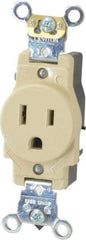 Leviton - 125 VAC, 15 Amp, 5-15R NEMA Configuration, Ivory, Industrial Grade, Self Grounding Single Receptacle - 1 Phase, 2 Poles, 3 Wire, Flush Mount, Impact Resistant - Strong Tooling