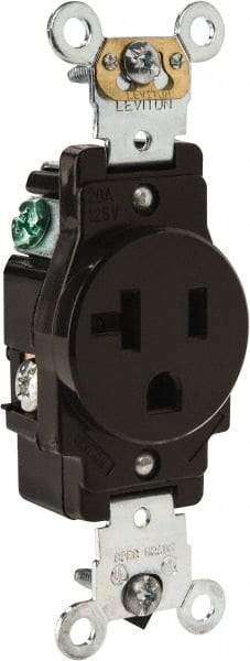 Leviton - 125 VAC, 20 Amp, 5-20R NEMA Configuration, Brown, Industrial Grade, Self Grounding Single Receptacle - 1 Phase, 2 Poles, 3 Wire, Flush Mount, Impact Resistant - Strong Tooling