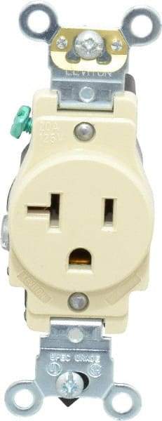 Leviton - 125 VAC, 20 Amp, 5-20R NEMA Configuration, Ivory, Industrial Grade, Self Grounding Single Receptacle - 1 Phase, 2 Poles, 3 Wire, Flush Mount, Impact and Tamper Resistant - Strong Tooling