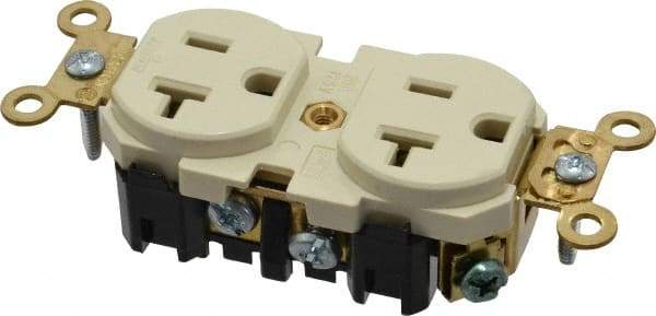 Leviton - 125 VAC, 20 Amp, 5-20R NEMA Configuration, Ivory, Industrial Grade, Self Grounding Duplex Receptacle - 1 Phase, 2 Poles, 3 Wire, Flush Mount, Impact and Tamper Resistant - Strong Tooling