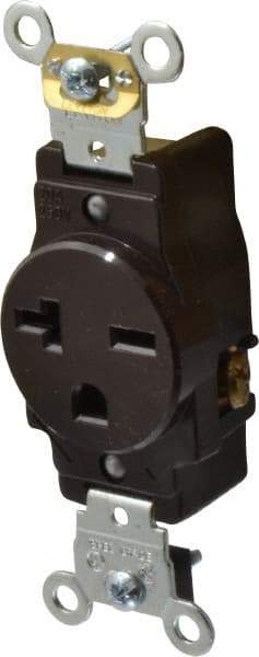 Leviton - 250 VAC, 20 Amp, 6-20R NEMA Configuration, Brown, Industrial Grade, Self Grounding Single Receptacle - 1 Phase, 2 Poles, 3 Wire, Flush Mount, Impact and Tamper Resistant - Strong Tooling