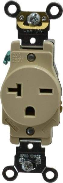 Leviton - 250 VAC, 20 Amp, 6-20R NEMA Configuration, Ivory, Industrial Grade, Self Grounding Single Receptacle - 1 Phase, 2 Poles, 3 Wire, Flush Mount, Impact and Tamper Resistant - Strong Tooling