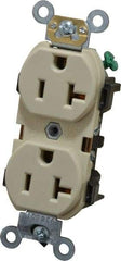 Leviton - 125 VAC, 20 Amp, 5-20R NEMA Configuration, Ivory, Industrial Grade, Self Grounding Duplex Receptacle - 1 Phase, 2 Poles, 3 Wire, Flush Mount, Impact and Tamper Resistant - Strong Tooling