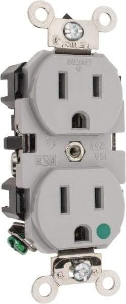 Leviton - 125 VAC/VDC, 15 Amp, 5-15R NEMA Configuration, Gray, Hospital Grade, Self Grounding Duplex Receptacle - 1 Phase, 2 Poles, 3 Wire, Flush Mount, Impact Resistant - Strong Tooling