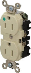 Leviton - 125 VAC, 15 Amp, 5-15R NEMA Configuration, Ivory, Hospital Grade, Self Grounding Duplex Receptacle - 1 Phase, 2 Poles, 3 Wire, Flush Mount, Impact Resistant - Strong Tooling