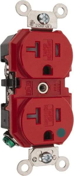 Leviton - 125 VAC, 20 Amp, 5-20R NEMA Configuration, Red, Hospital Grade, Self Grounding Duplex Receptacle - 1 Phase, 2 Poles, 3 Wire, Flush Mount, Tamper Resistant - Strong Tooling