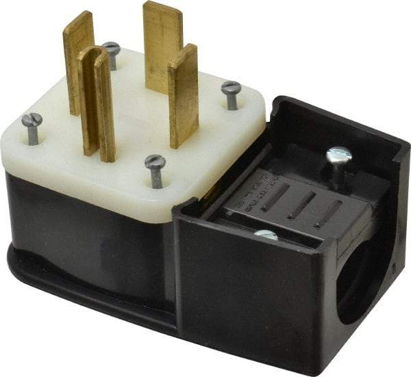 Leviton - 125/250 VAC, 60 Amp, 14-60P NEMA, Angled, Self Grounding, Industrial Grade Plug - 3 Pole, 4 Wire, 1 Phase, Nylon, Black - Strong Tooling