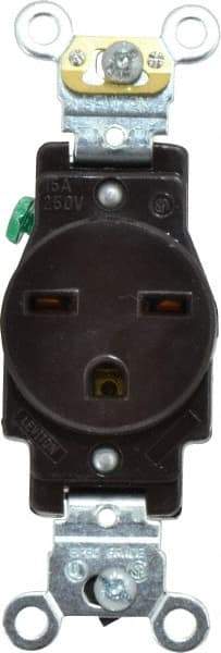 Leviton - 250 VAC, 15 Amp, 6-15R NEMA Configuration, Brown, Industrial Grade, Self Grounding Single Receptacle - 1 Phase, 2 Poles, 3 Wire, Flush Mount, Impact Resistant - Strong Tooling