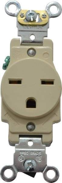 Leviton - 250 VAC, 15 Amp, 6-15R NEMA Configuration, Ivory, Industrial Grade, Self Grounding Single Receptacle - 1 Phase, 2 Poles, 3 Wire, Flush Mount, Impact Resistant - Strong Tooling