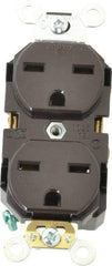 Leviton - 250 VAC, 15 Amp, 6-15R NEMA Configuration, Brown, Industrial Grade, Self Grounding Duplex Receptacle - 1 Phase, 2 Poles, 3 Wire, Flush Mount, Impact Resistant - Strong Tooling