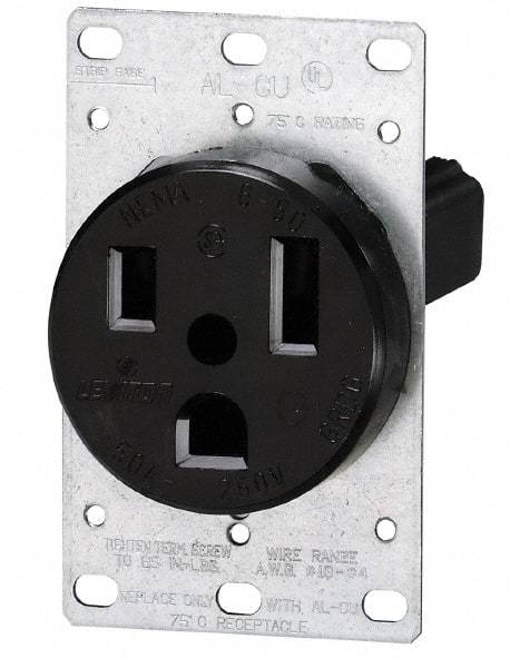 Leviton - 250 VAC, 50 Amp, 15-50R NEMA Configuration, Black, Industrial Grade, Self Grounding Single Receptacle - 3 Phase, 3 Poles, 4 Wire, Flush Mount, Tamper Resistant - Strong Tooling