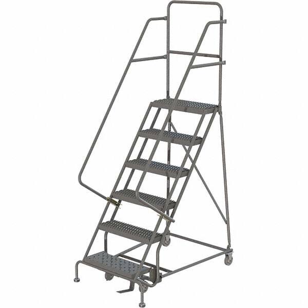 TRI-ARC - 96" 6 Step Rolling Platform Ladder - 450 Lb Capacity, 60" Platform Height, 27" Base Width x 50" Depth, Serrated Tread - Strong Tooling