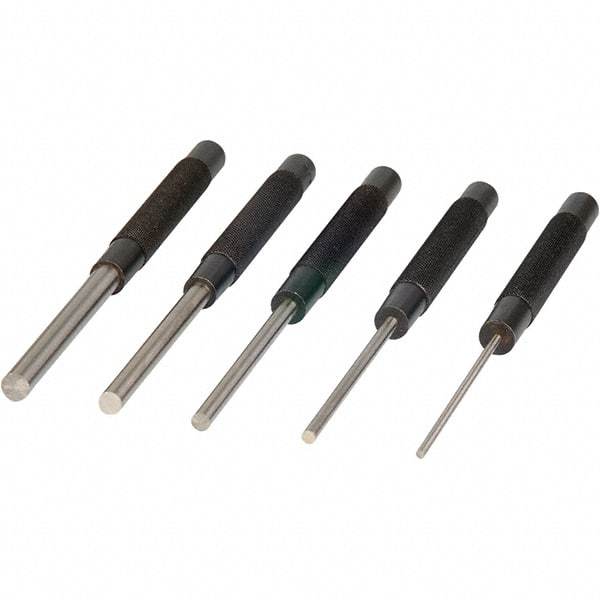 Mitutoyo - 5 Piece, 1/8 to 3/8", X-Long Punch - Round Shank, Comes in Plastic Sleeve - Strong Tooling