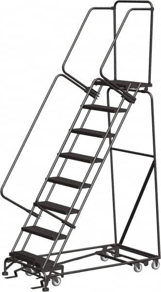 Ballymore - 113" 8 Step All-Directional Ladder - Rolling Safety Ladder, 450 Lb Capacity, 80" Platform Height, 32" Base Width x 61" Depth, Perforated Tread - Strong Tooling