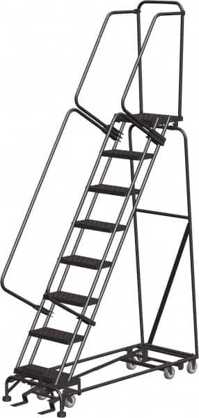 Ballymore - 113" 8 Step All-Directional Ladder - Rolling Safety Ladder, 450 Lb Capacity, 80" Platform Height, 24" Base Width x 61" Depth, Heavy-Duty Serrated Grating - Strong Tooling