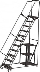 Ballymore - 143" 11 Step Ladder - Safety Stock Picking Ladder, 450 Lb Capacity, 110" Platform Height, 32" Base Width x 80" Depth, Perforated Tread - Strong Tooling