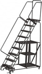 Ballymore - 123" 9 Step Ladder - Safety Stock Picking Ladder, 450 Lb Capacity, 90" Platform Height, 32" Base Width x 68" Depth, Perforated Tread - Strong Tooling