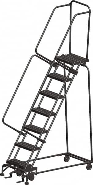 Ballymore - 103" 7 Step Ladder - Rolling Safety Ladder, 450 Lb Capacity, 70" Platform Height, 24" Base Width x 55" Depth, Heavy-Duty Serrated Grating - Strong Tooling