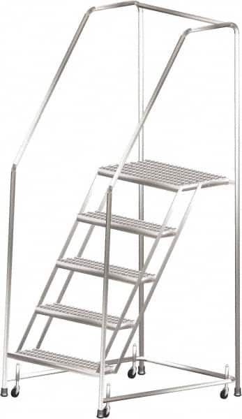 Ballymore - 83" 5 Step Ladder - Rolling Safety Ladder, 450 Lb Capacity, 50" Platform Height, 30" Base Width x 44" Depth, Heavy-Duty Serrated Grating - Strong Tooling