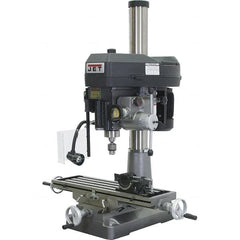 Jet - 1 Phase, 20-1/16" Swing, Step Pulley Mill Drill Machine - 31-3/4" Table Length x 9-1/2" Table Width, 20-1/2" Longitudinal Travel, 7" Cross Travel, 12 Spindle Speeds, 2 hp, 230 Volts - Strong Tooling