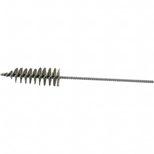 Brush Research Mfg. - 1.2" Diam Helical Stainless Steel Tube Brush - Single Spiral, 0.006" Filament Diam, 3-3/4" Brush Length, 10-1/2" OAL, 0.22" Diam Plastic Handle Shank - Strong Tooling