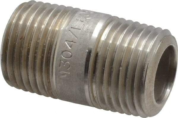 Merit Brass - Schedule 80, 1/2" Pipe x 1-1/2" Long, Grade 304/304L Stainless Steel Pipe Nipple - Seamless & Threaded - Strong Tooling