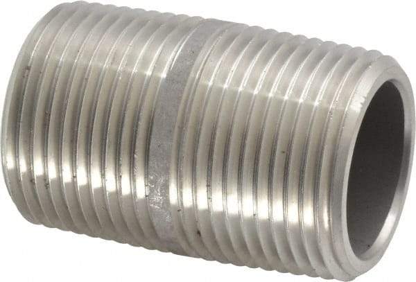 Merit Brass - Schedule 80, 1" Pipe x 2" Long, Grade 304/304L Stainless Steel Pipe Nipple - Seamless & Threaded - Strong Tooling