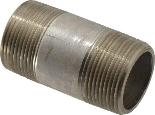 Merit Brass - Schedule 80, 1-1/4" Pipe x 3" Long, Grade 304/304L Stainless Steel Pipe Nipple - Seamless & Threaded - Strong Tooling