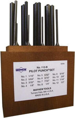 Mayhew - 12 Piece, 1/16 to 1/2", Roll Pin Punch Set - Round Shank, Alloy Steel, Comes in Wood Box - Strong Tooling