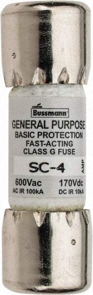 Cooper Bussmann - 170 VDC, 600 VAC, 4 Amp, Time Delay Size Rejecting/NonRejecting Fuse - Fuse Holder Mount, 1-5/16" OAL, 10 at DC, 100 at AC (RMS) kA Rating, 13/32" Diam - Strong Tooling