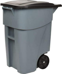 Rubbermaid - 50 Gal Gray Rectangle Trash Can - Polyethylene, 36-1/2" High x 28-1/2" Long x 23-3/8" Wide - Strong Tooling