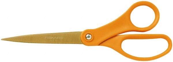 Fiskars - 3-1/2" LOC, 8" OAL TiN Coated Stainless Steel Ergonomic Titanium Shop Shear - Ambidextrous, Straight Handle, For Shop Use - Strong Tooling