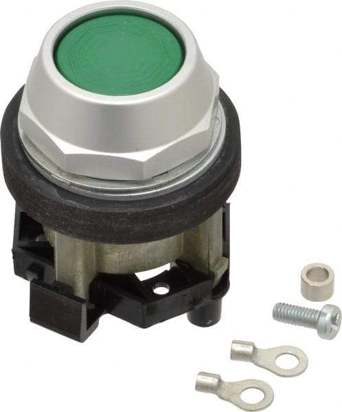 Eaton Cutler-Hammer - 30-1/2mm Mount Hole, Flush, Pushbutton Switch Only - Round, Green Pushbutton, Nonilluminated, Momentary (MO), Corrosion Resistant, Oiltight and Watertight - Strong Tooling