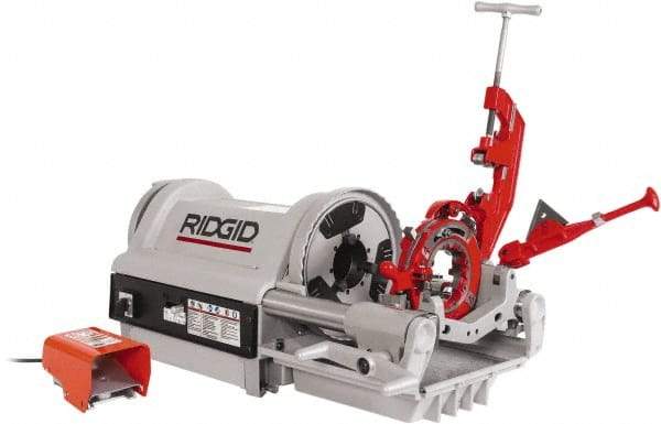 Ridgid - 1/4 to 4 Inch Pipe, 36 RPM Spindle Speed, 1-1/2 hp, Pipe Threading Machine - Heavy Duty Rotary Forward, Off, Reverse with Integral Foot Switch Motor Control, Model 744 Reamer, 120 Volts - Strong Tooling